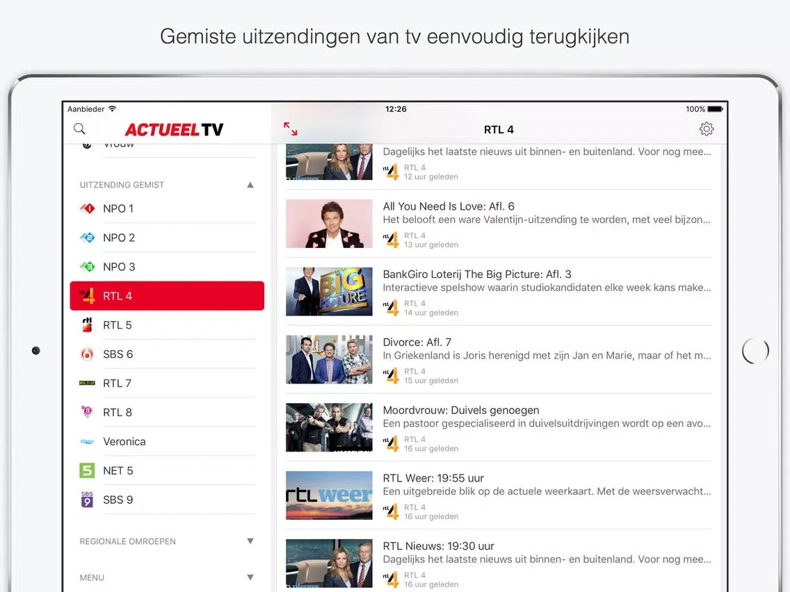 Tangkapan skrin Actueel TV iPad 