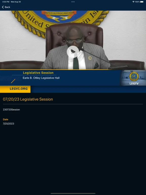 USVI Legislature iPad Ekran Görüntüleri