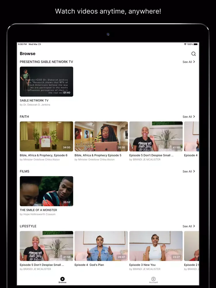 Скриншоты SABLE NETWORK TV iPad 