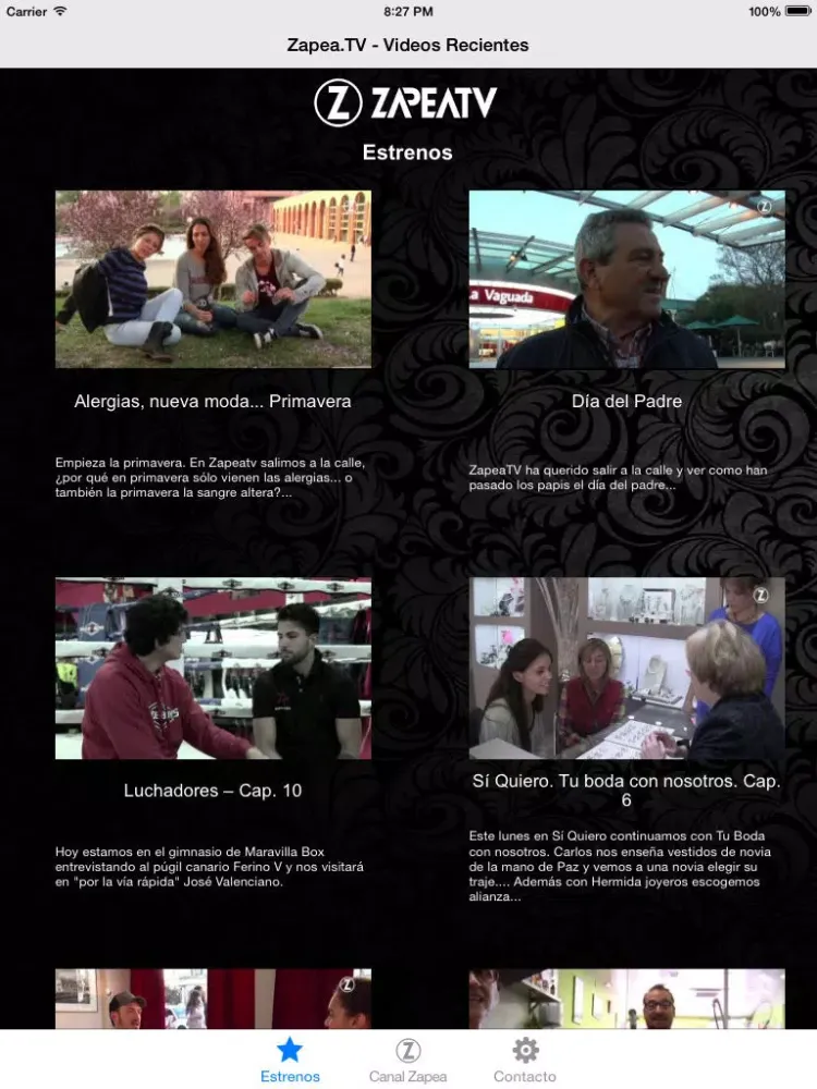 Скриншоты ZapeaTV iPad 
