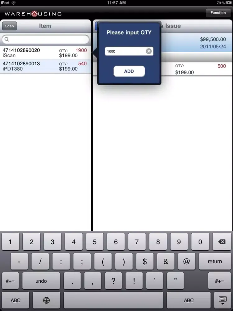 Tangkapan skrin Warehousing iPad 