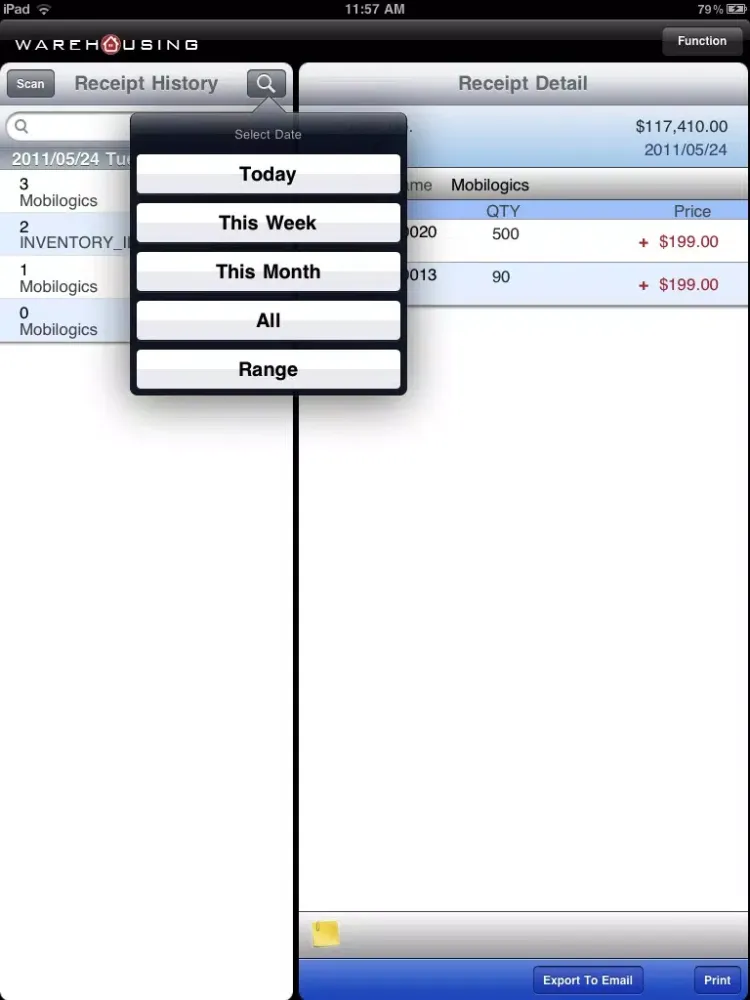 Tangkapan skrin Warehousing iPad 