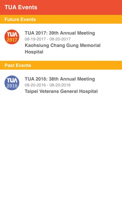 Tangkapan layar TUA Events APP 台灣泌尿科醫學會