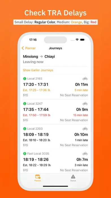 ภาพหน้าจอของ Munisaq: Taiwan Rail Timetable