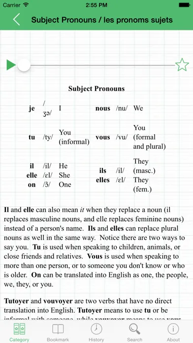 Capturas de pantalla de French Tutorial: Basic Phrases, Vocabulary and Grammar with Pronunciation