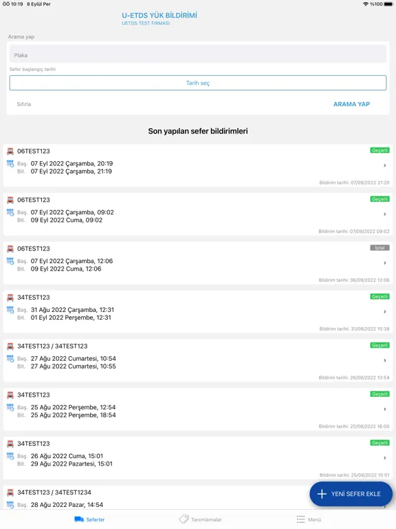 Screenshot di UETDS Yük Bildirimi iPad 