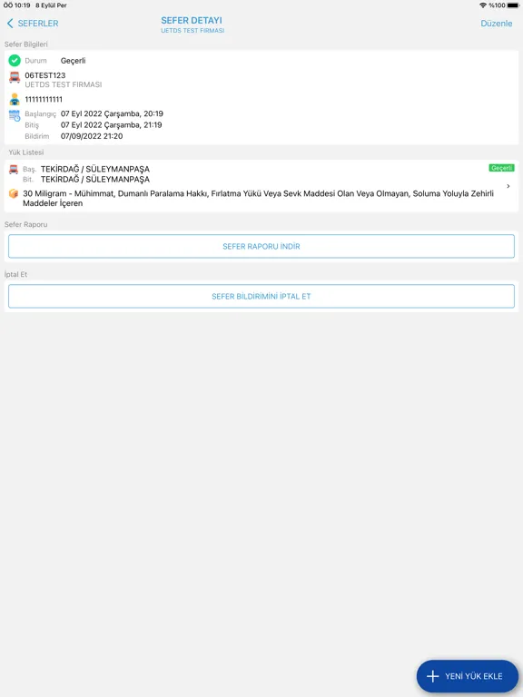 Screenshot di UETDS Yük Bildirimi iPad 