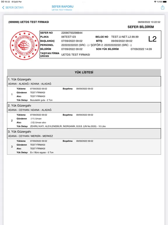 Screenshot di UETDS Yük Bildirimi iPad 