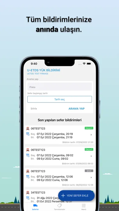 Screenshot di UETDS Yük Bildirimi