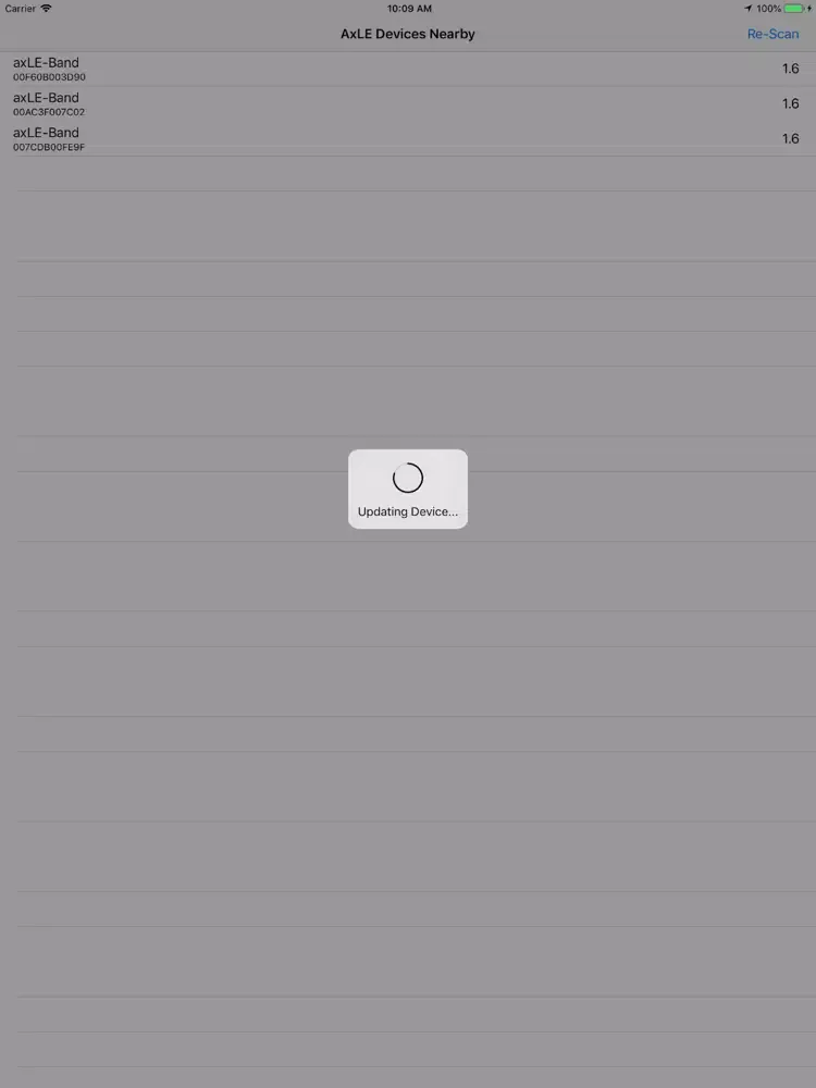 Tangkapan skrin OpenMovement AxLE Updater iPad 
