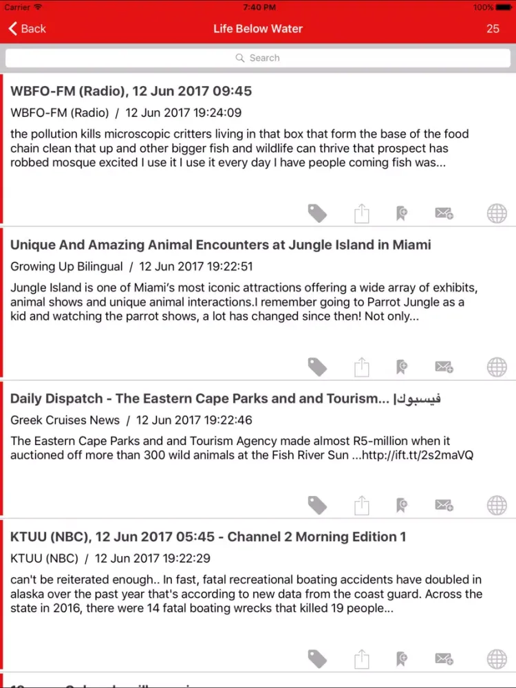 Capturas de tela do Nexis Newsdesk™ iPad 
