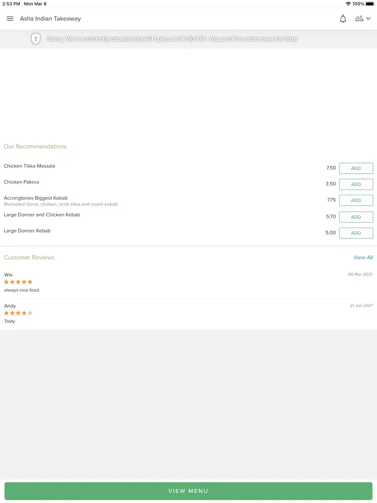 Скриншоты Asha Indian Takeaway. iPad 
