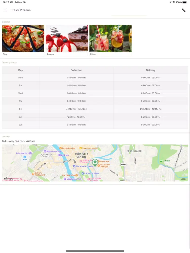 Cresci Pizzeria iPad 应用截图