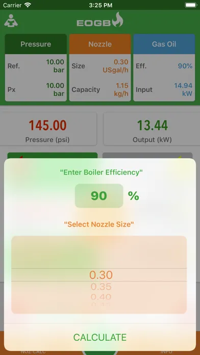 Ảnh chụp màn hình của Oil Nozzle Output Calculator