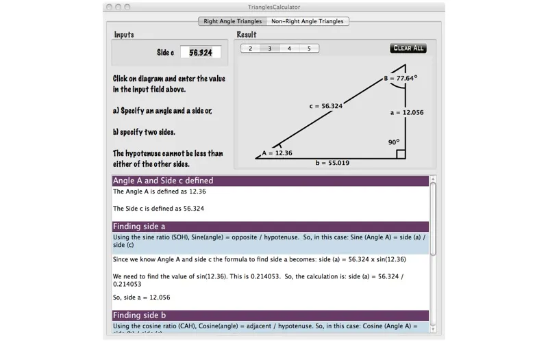 Ảnh chụp màn hình của Triangles Calculator