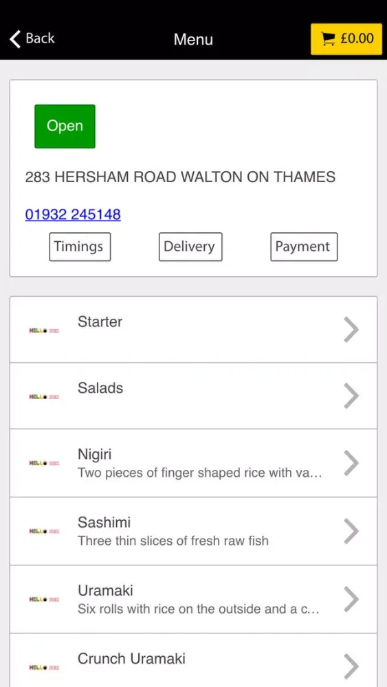 Tangkapan layar Hello Sushi Hersham