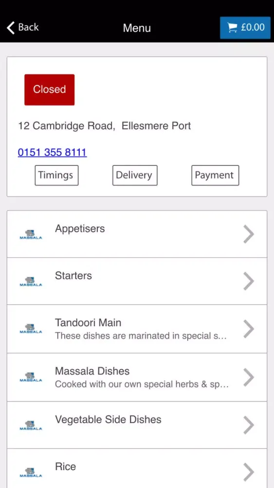 Tangkapan layar Massala Ellesmere Port
