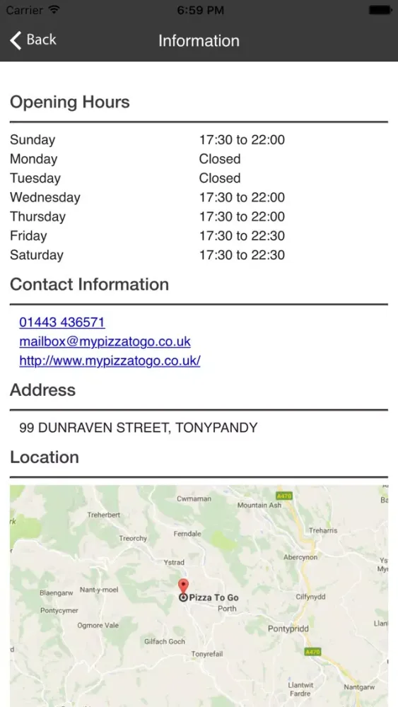 Tangkapan layar Pizza To GO Tonypandy
