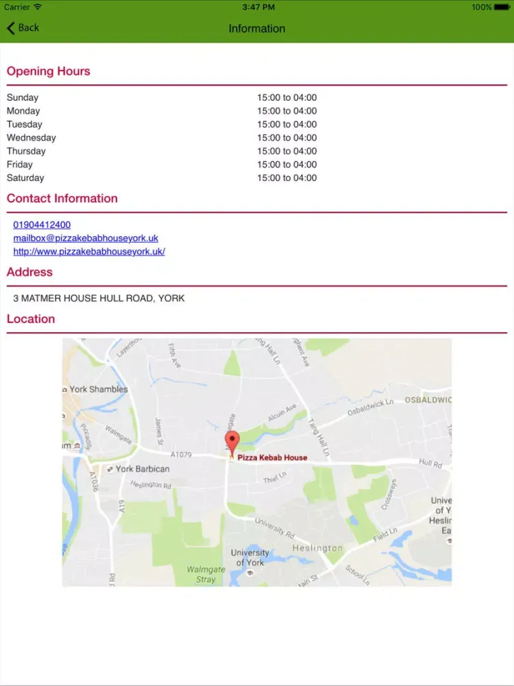 Pizza Kebab House York iPad  Screenshots