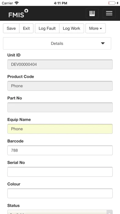 Zrzuty ekranu FMIS Mobile Asset Manager