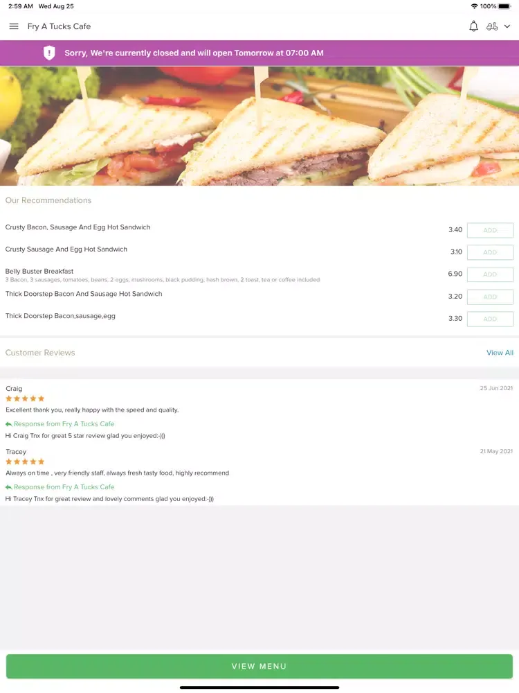 Ảnh chụp màn hình của Fry A Tucks Cafe iPad 