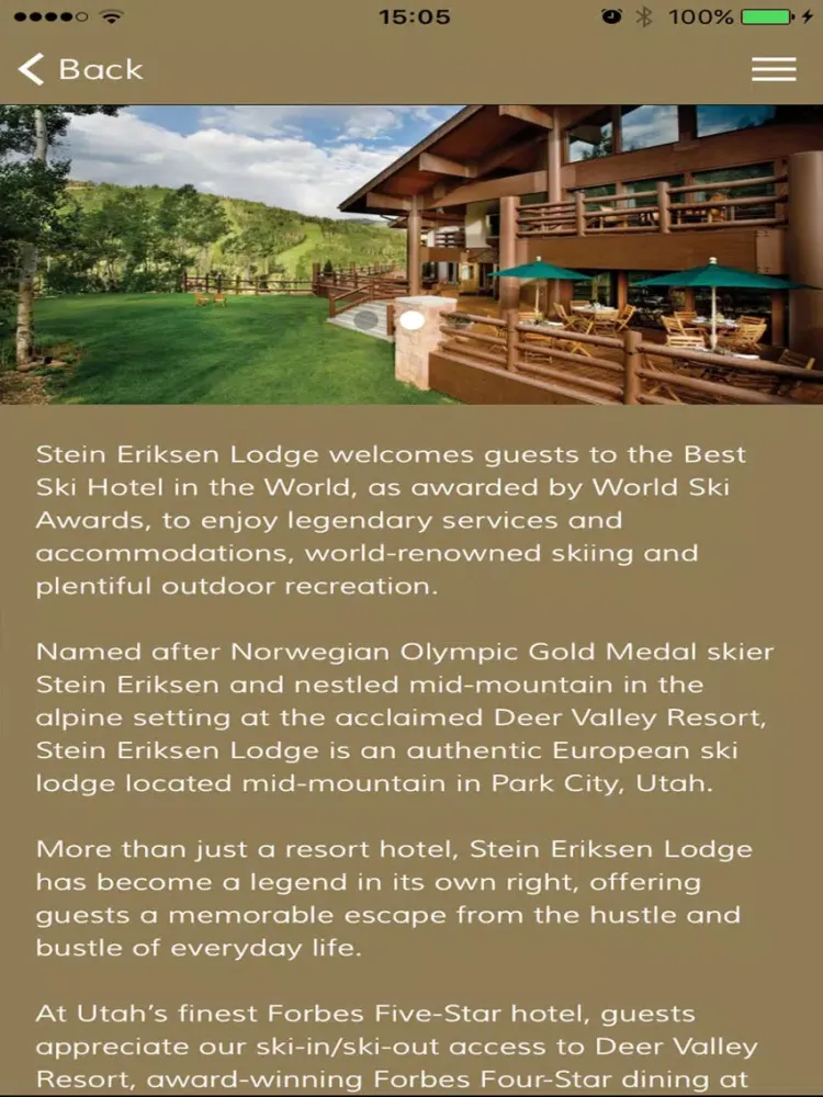 Tangkapan skrin The Stein Eriksen Lodge iPad 