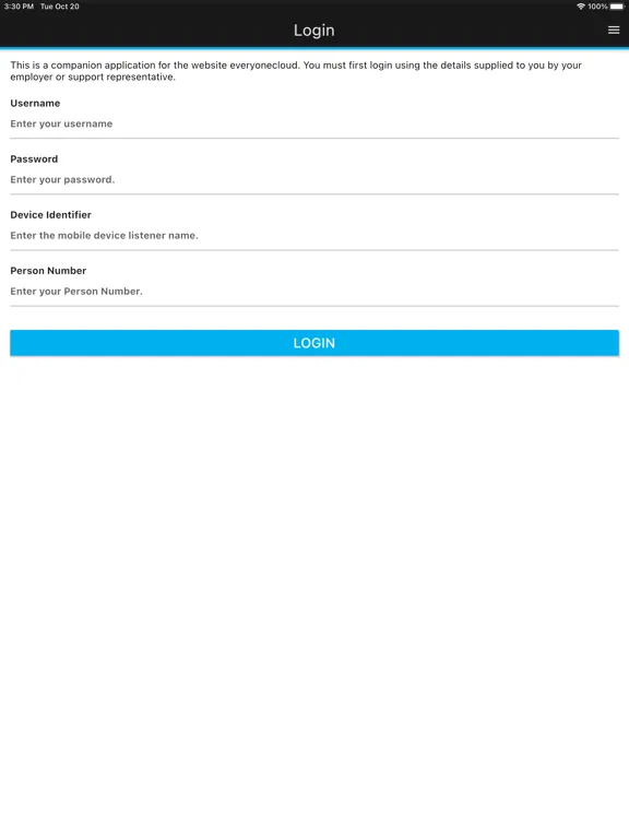 Ảnh chụp màn hình của hfx Employee App iPad 
