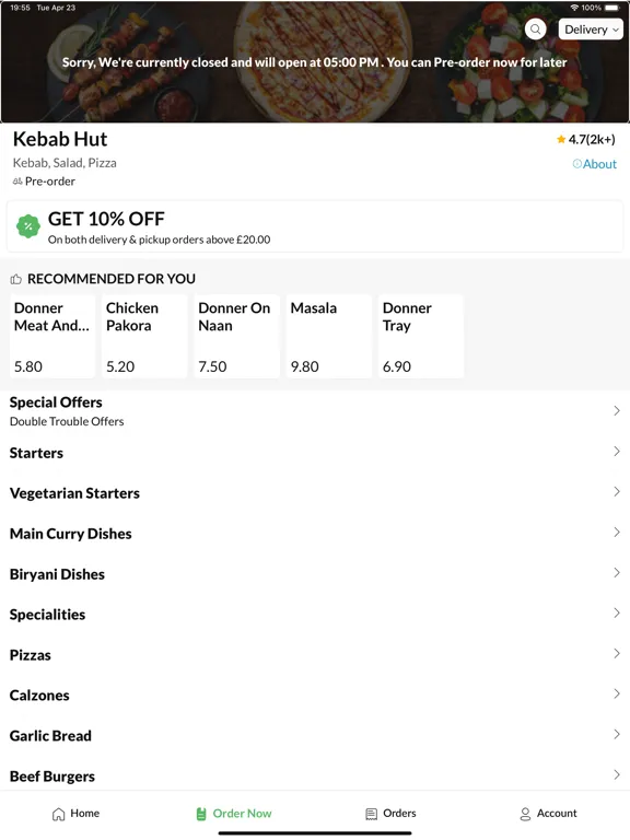 Ảnh chụp màn hình của Kebab Hut. iPad 