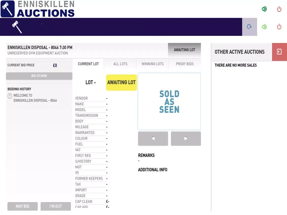 Tangkapan skrin Enniskillen Auctions LiveBid iPad 