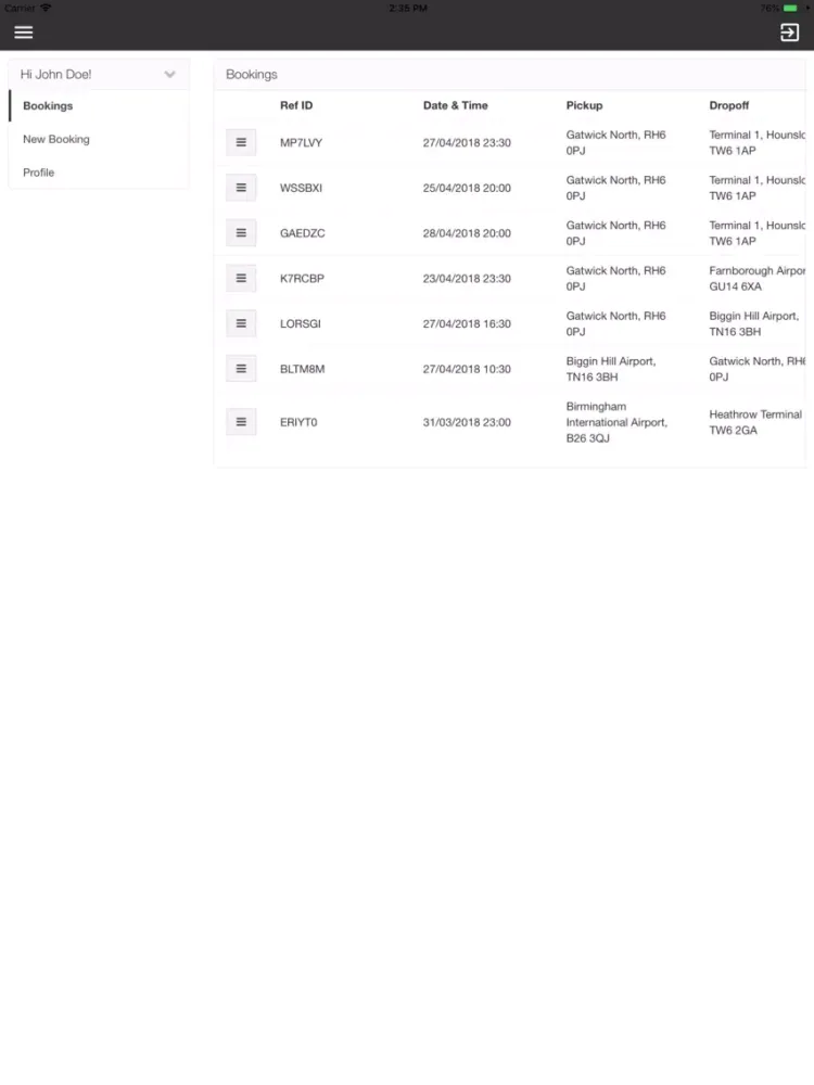 Tangkapan layar LD Private Hire Taxis iPad 