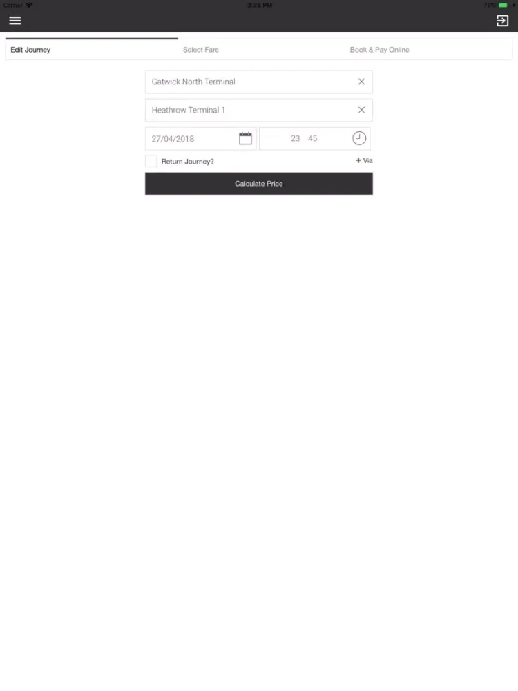 Tangkapan layar LD Private Hire Taxis iPad 
