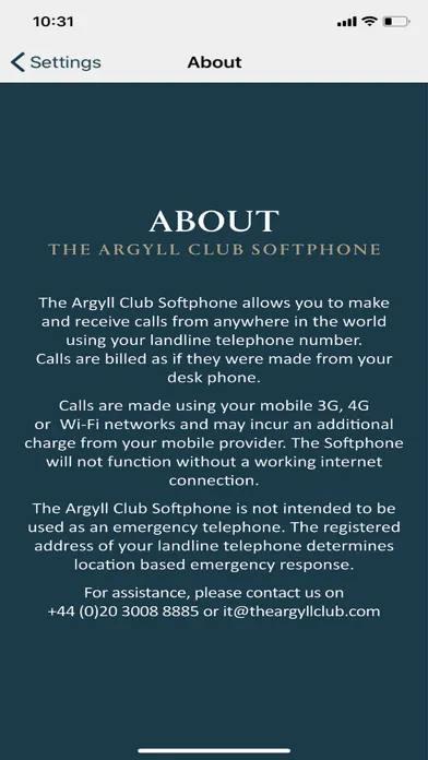 Capturas de pantalla de Softphone - The Argyll Club