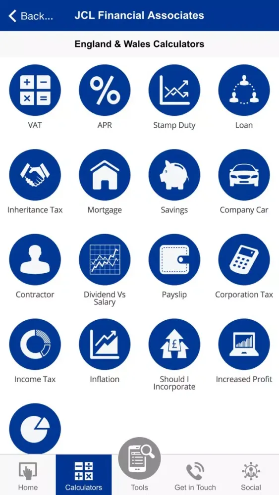 Capturas de tela do JCL Financial Accountants