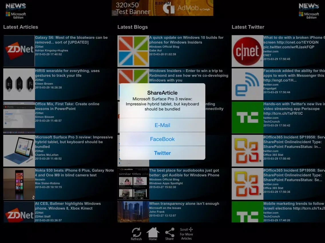 Tangkapan skrin News Scavenger - Microsoft Edition iPad 