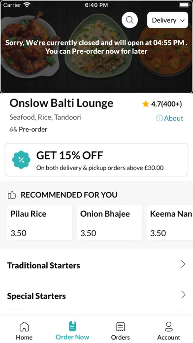 Capturas de tela do Onslow Balti Lounge