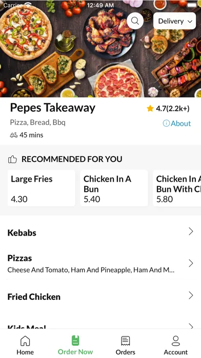 Capturas de tela do Pepes Takeaway.