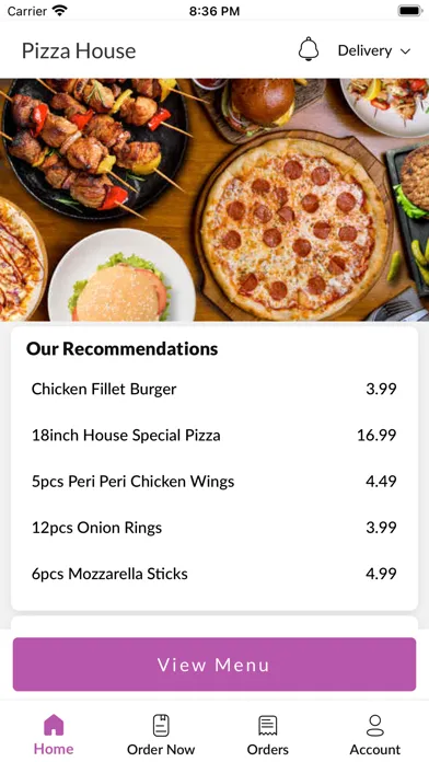 Ảnh chụp màn hình của Pizza House.