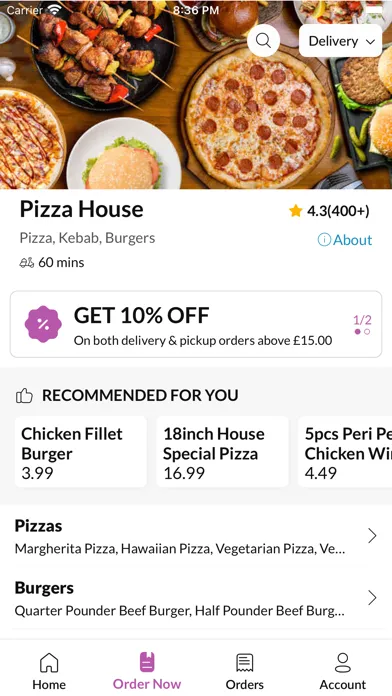 Ảnh chụp màn hình của Pizza House.