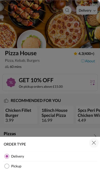 Ảnh chụp màn hình của Pizza House.