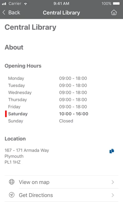 Ảnh chụp màn hình của Plymouth Libraries App