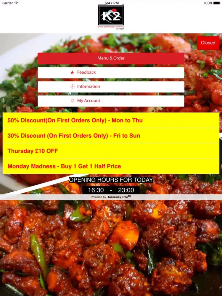 K2 Wimbledon Indian Takeaway iPad  Screenshots