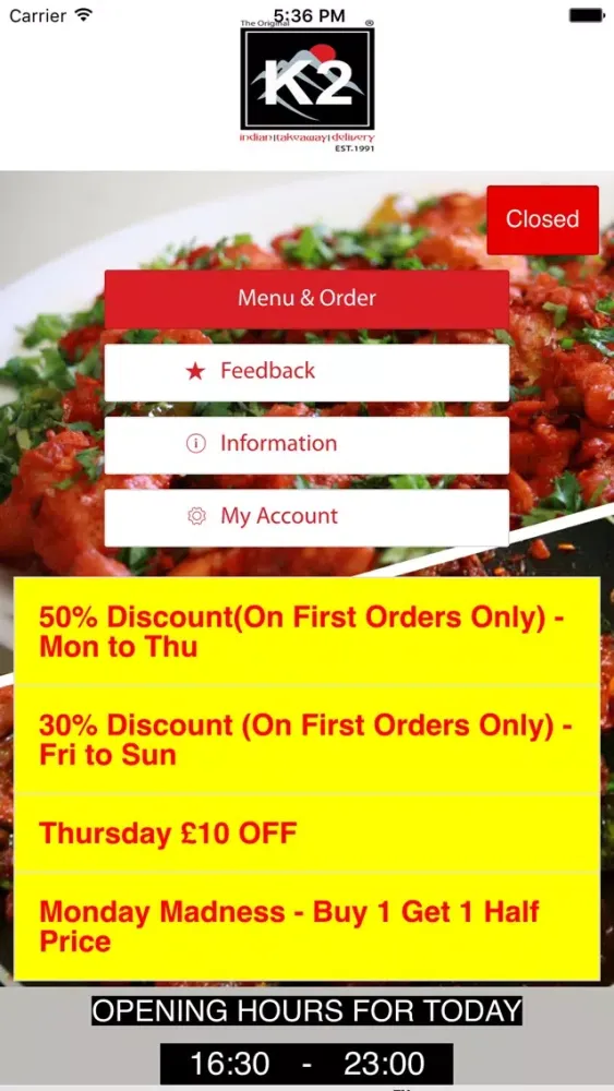 K2 Wimbledon Indian Takeaway Screenshots