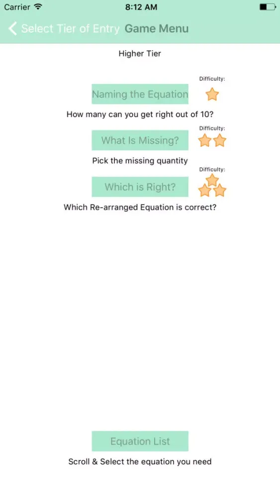 Capturas de tela do GCSE Physics Equations