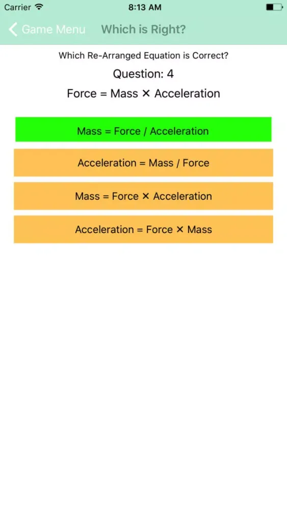 Capturas de tela do GCSE Physics Equations
