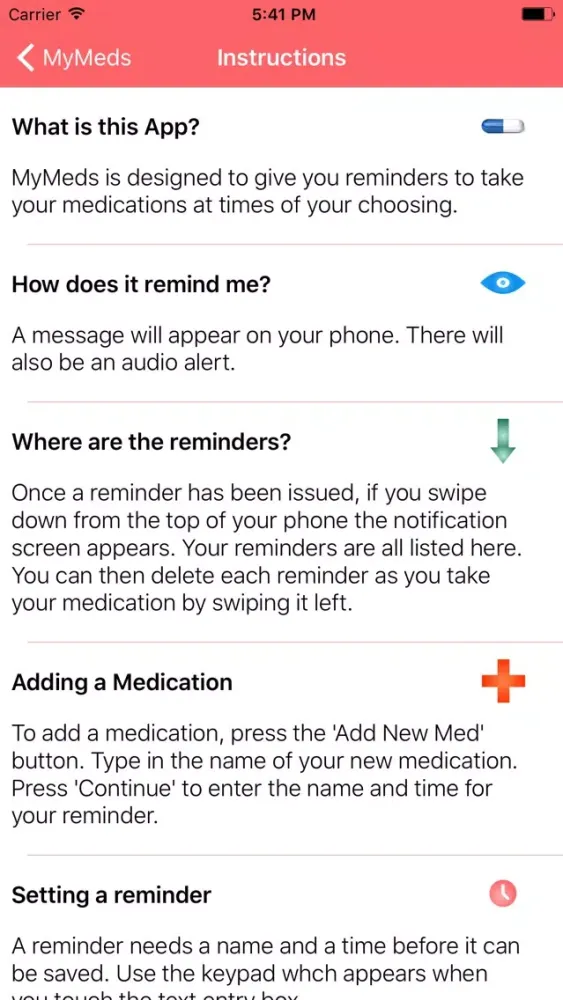 Capturas de tela do MyMeds Medication Reminder App