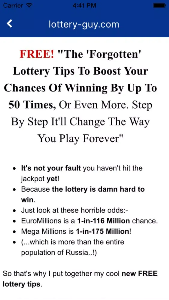 Capturas de tela do Lottery Guy