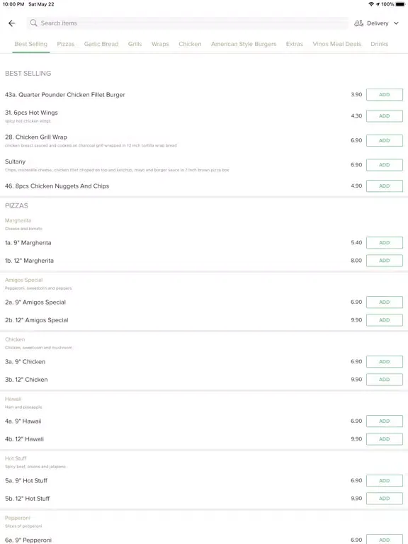 Vinos Pizzaria. iPad  Screenshots