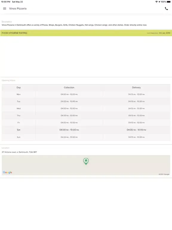 Vinos Pizzaria. iPad  Screenshots