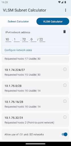 VLSM / CIDR Subnet Calculator скриншоты приложения3
