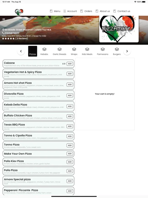 Pizza Amore Takeaway iPad 应用截图